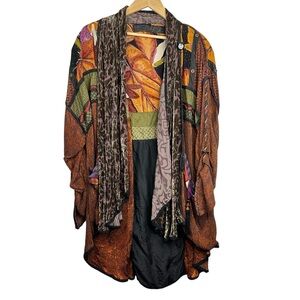 Lorraine Burnout Velvet Art to Wear Boho Abstract Fall Jacket Mixed Media OS